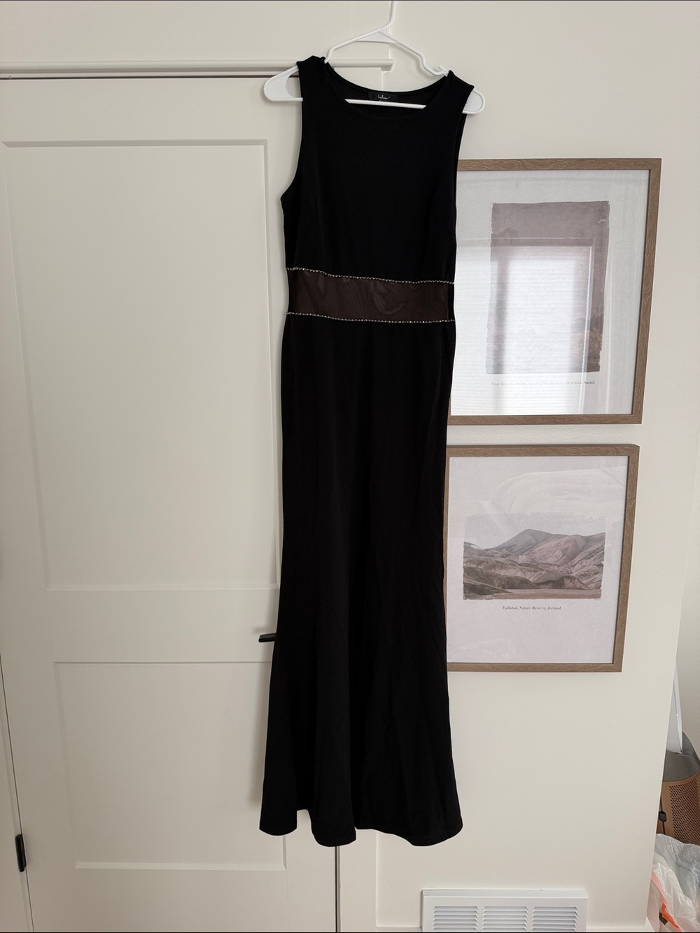 Sleeveless Black Maxi Dress with nude Waist Detail